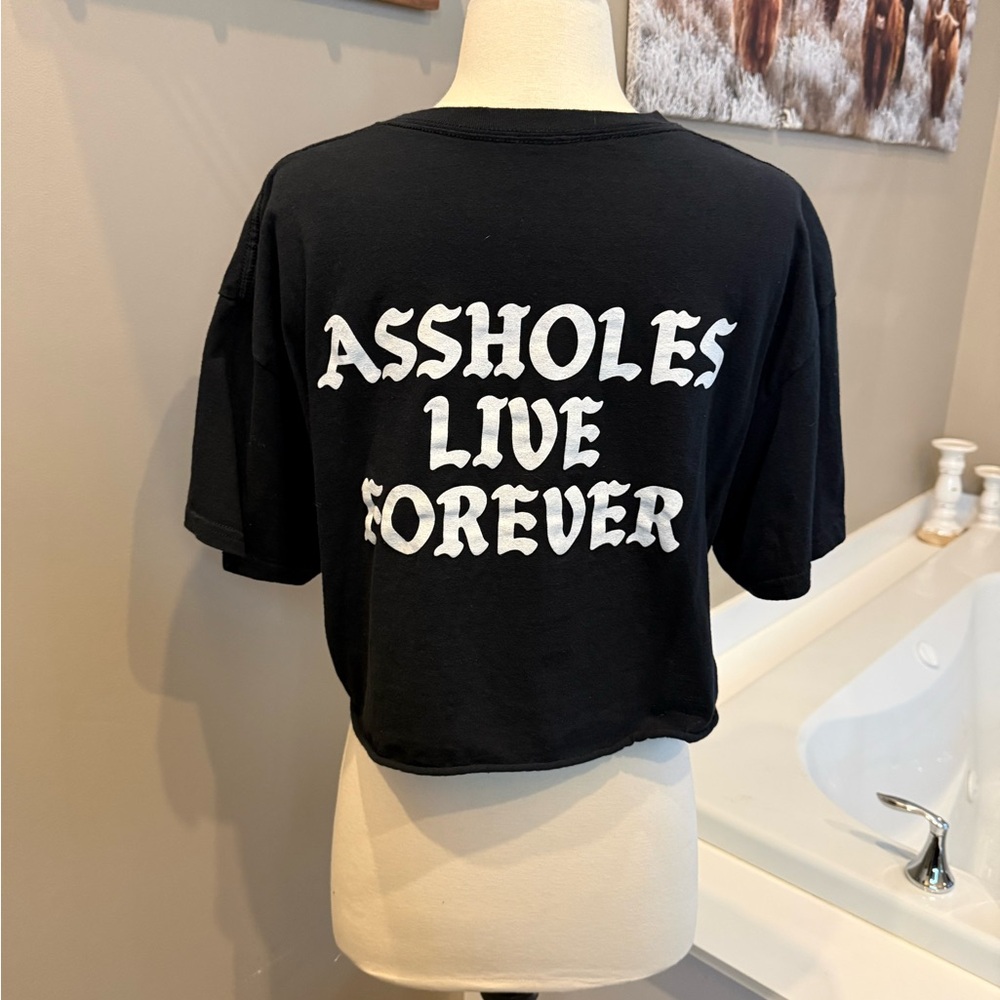 Black Crop Top with White Slogan - Graphic Tee